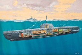 1:144 Deutsches U-Boot Type XXI belső térrel