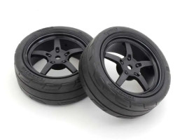 1:10 Kyosho Fazer Mk2: TC közepes gumiabroncsok fekete felnikkel (2 db)