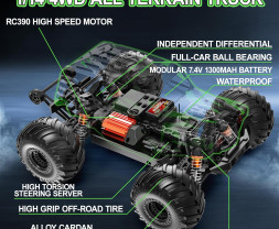 1:14 RC auto High Speed Car Hunter Monster Truck 4WD 2.4GHz RTR (oranžové)