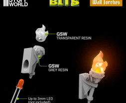 3D Printed Set Wall Torches for 3mm LEDs – 3D nyomtatott fali zseblámpák készlet 3 mm-es LED-ekhez (5 db)