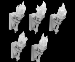 3D Printed Set Wall Torches for 3mm LEDs – 3D nyomtatott fali zseblámpák készlet 3 mm-es LED-ekhez (5 db)