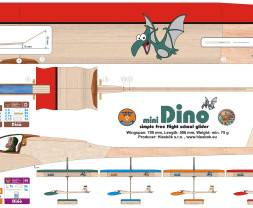 Hiesbök mini Dino – iskolai vitorlázó repülőgép, szárnyfesztávolság 780 mm (készlet)