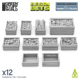 3D Printed Set Wooden Food Crates – 3D nyomtatott fa élelmiszeres ládák (12 db)