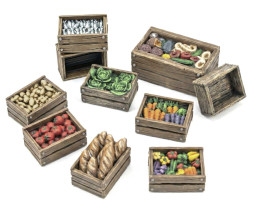 3D Printed Set Wooden Food Crates – 3D nyomtatott fa élelmiszeres ládák (12 db)