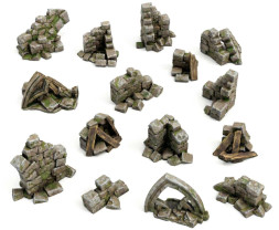 3D Printed Set Stone Wall Ruins – 3D nyomtatott kőfal romok (15 db)