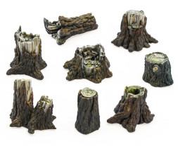 3D Printed Set Medium Tree Stumps – 3D nyomtatott közepes fatuskók (8 db)